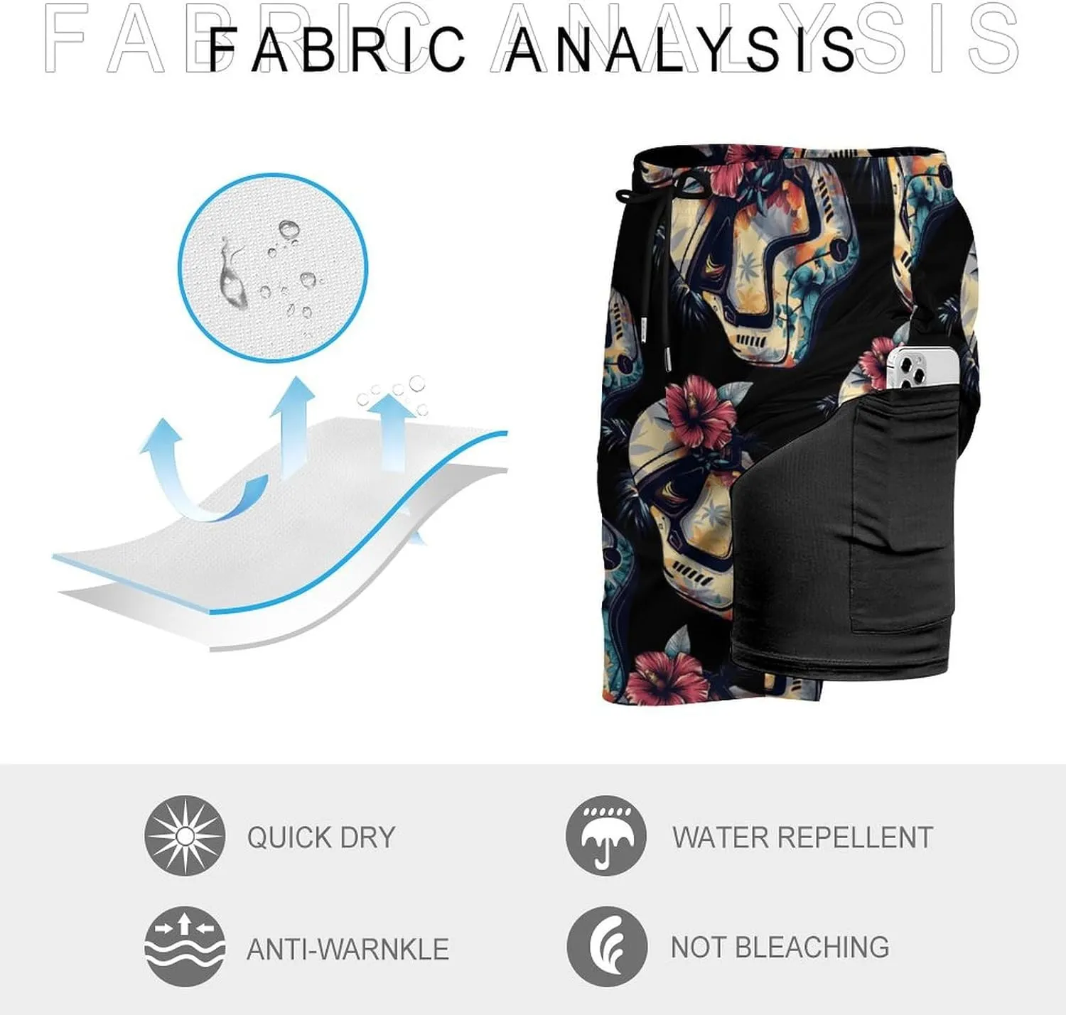 Tropical Stormtrooper Floral Print Men's Swim Trunks Quick Dry Board Shorts Swim Shorts Swimwear with Compression Liner