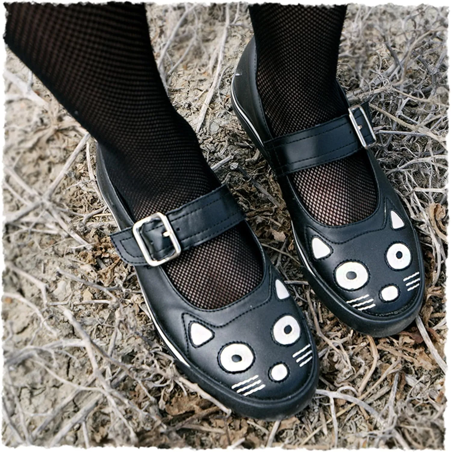 T.U.K. Shoes Kitty Face Black Mary Janes for Women