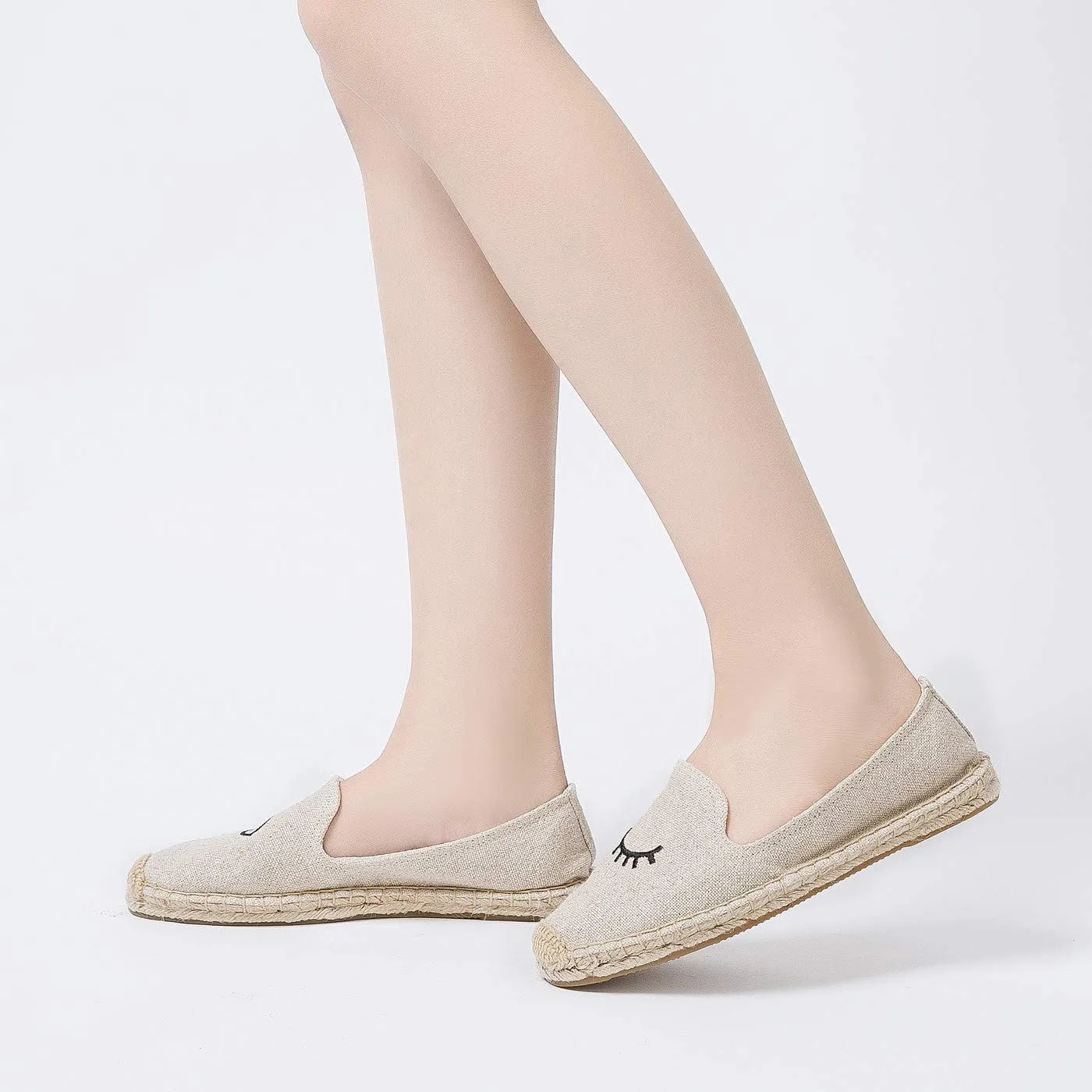 U-lite Women's Slip on Flat Shoes Casual Cap-Toe Platform Espadrille Canvas Flax Loafers