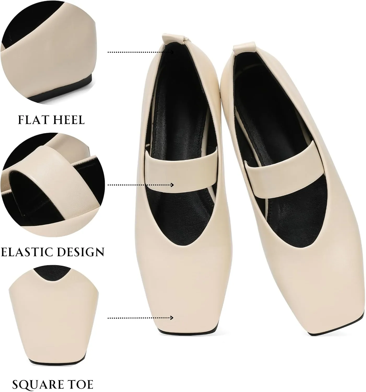 Uacllcau Ballet Flats Shoes for Women Square Toe Mary Jane Shoes Flat Women Comfortable Dressy Casual Slip On Ballerina Mesh Flats with Elastic Strap