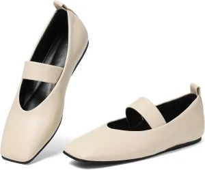 Uacllcau Ballet Flats Shoes for Women Square Toe Mary Jane Shoes Flat Women Comfortable Dressy Casual Slip On Ballerina Mesh Flats with Elastic Strap
