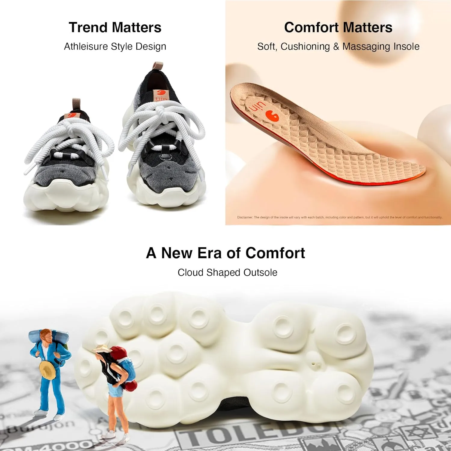 UIN Women's Platform Fashion Sneakers Chunky Walking Art Travel Shoes Cloud Series