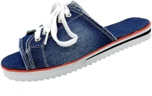 Ulalaza Women's Denim Slides Casual Jean Cloth Flat Mules Open Toe Wedge Slippers Platform Clogs Non-Slip Boho Sandals Close Pointed Toe Heels Backless Slip-On Loafers Walking Flip Flops