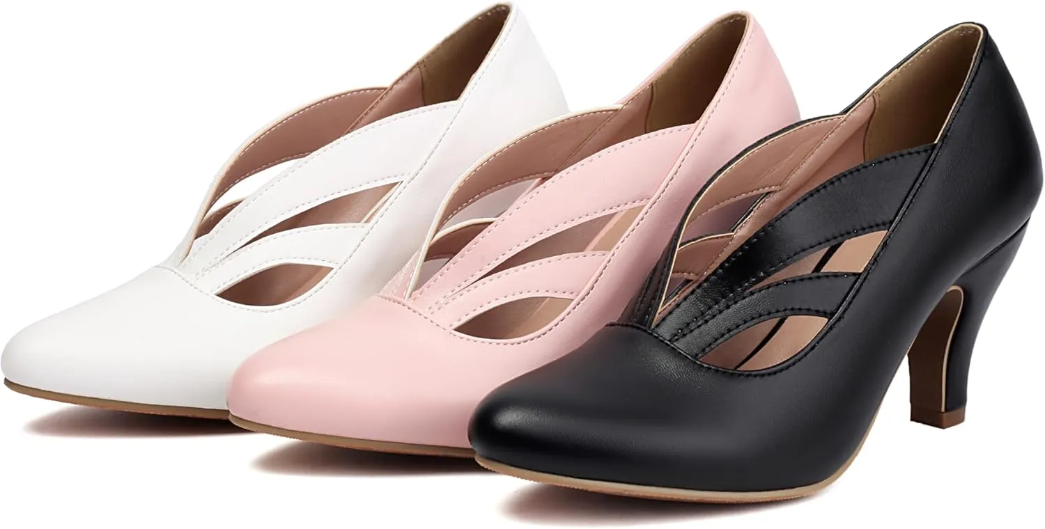 UniqueStride Women's Mary Jane Vintage Block Heels Closed Round Toe Slip On Victorian Pumps