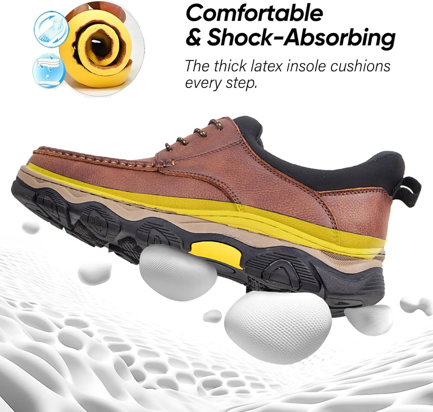UPIShi Men's Slip On Hands Free Leather Walking Loafers Slip-Ins Casual Dress Work Office Business Outdoor Cushioning Shoes