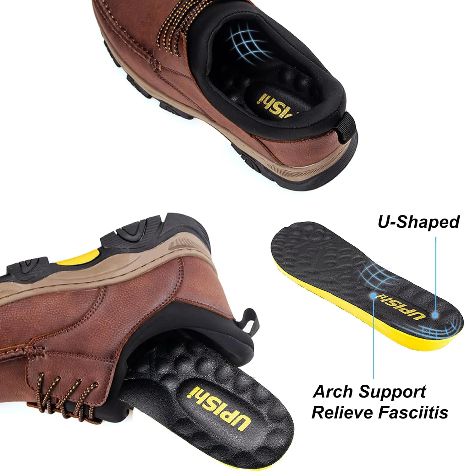 UPIShi Men's Slip On Hands Free Leather Walking Loafers Slip-Ins Casual Dress Work Office Business Outdoor Cushioning Shoes