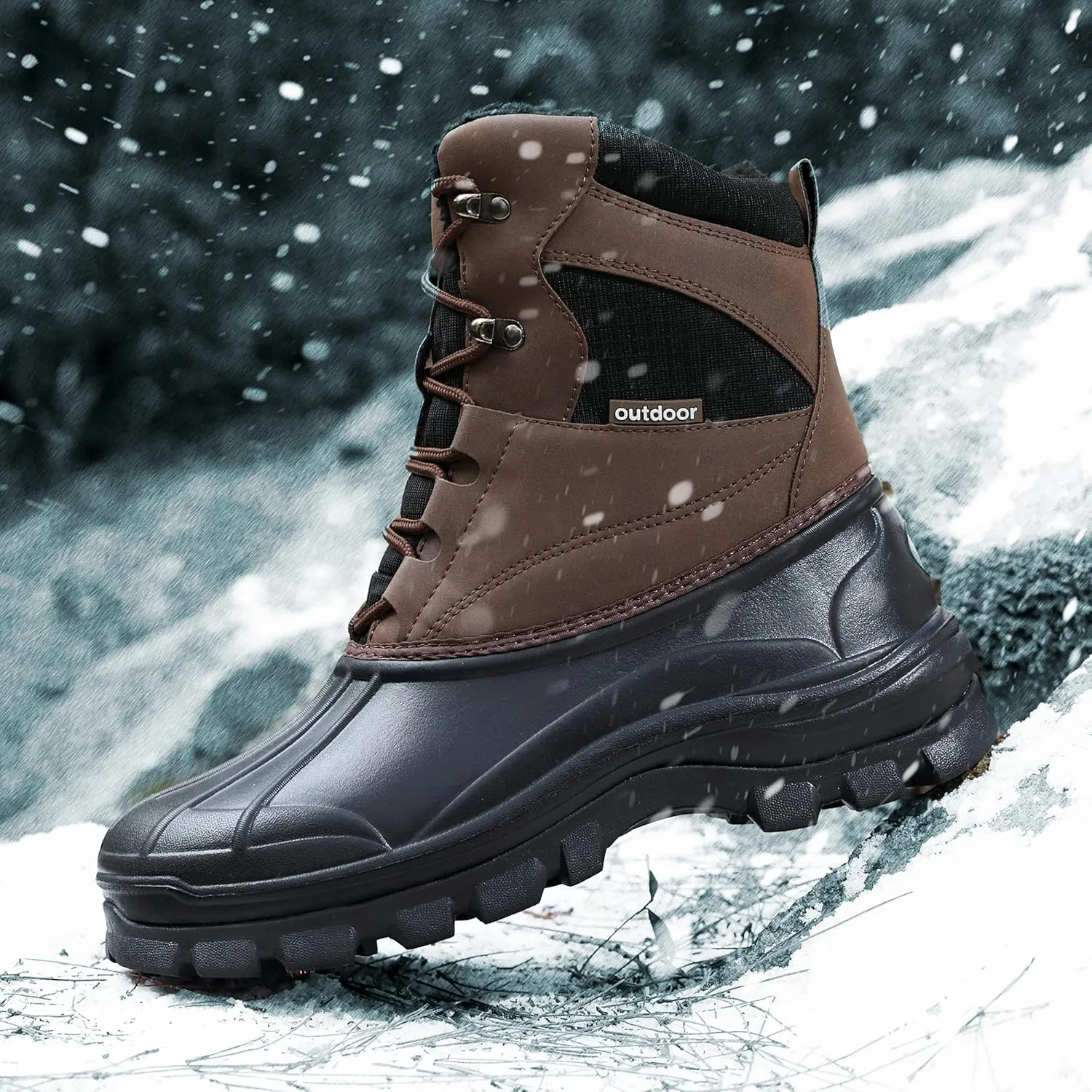 UPSOLO Mens Duck Boots Winter Snow Boot Waterproof Insulated Anti-Slip Fully Fur Lined Casual Lightweight