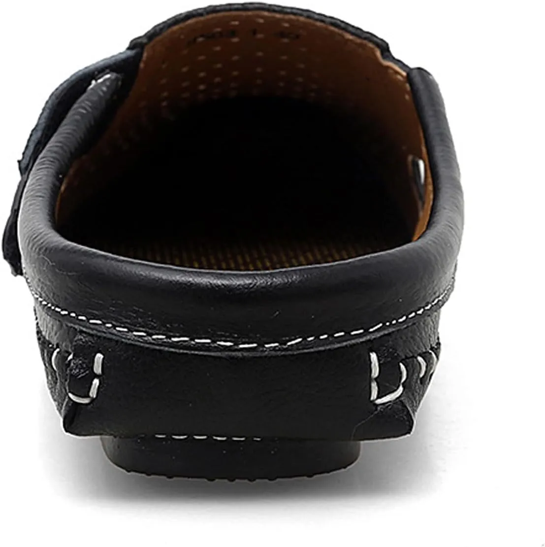 URLECHS Men's Leather Square Toe Cutout Mules,Breathable Punching Hook&Loop Backless Comfortable Loafers,Casual Fashion Flats Walking Driving Shoes
