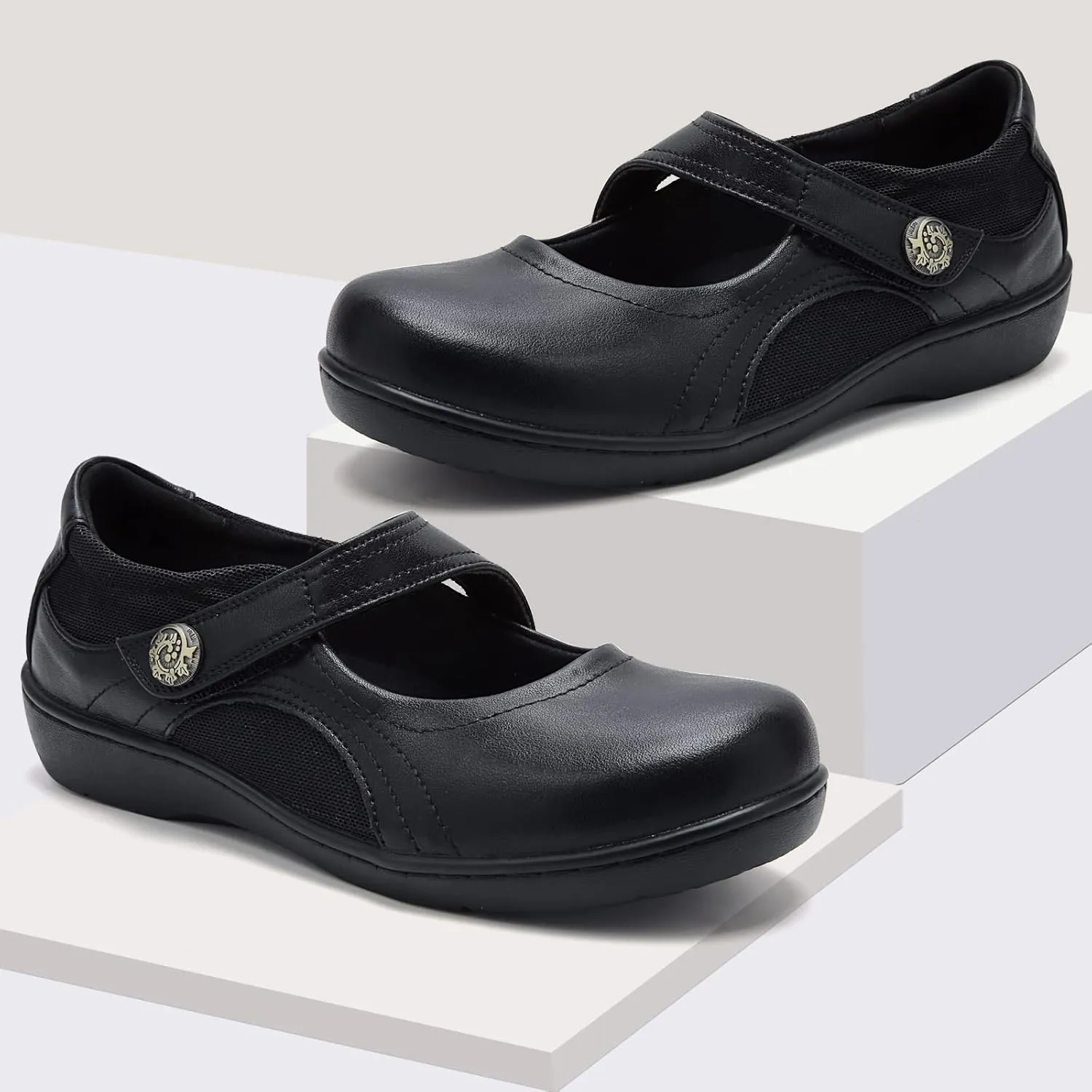UZB Mary Jane Shoes Women Orthopedic Flats Comfortable Non Slip Work Shoes with Memory Foam
