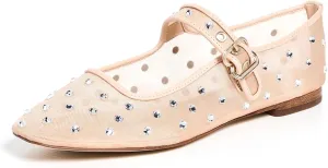 VARECOLA Mesh Flats for Women, Mary Jane Rhinestone Square Toe Dress Shoes Comfortable Work Wedding Party Ballerina Flats
