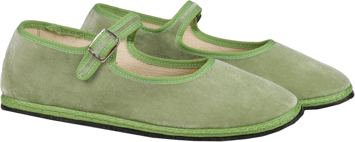 Velvet Ballet Flats for Women with Buckle Strap Comfortable Suede Closed Toe Slip On Mary Jane Flats Casual Comfortable Ballerina Shoes
