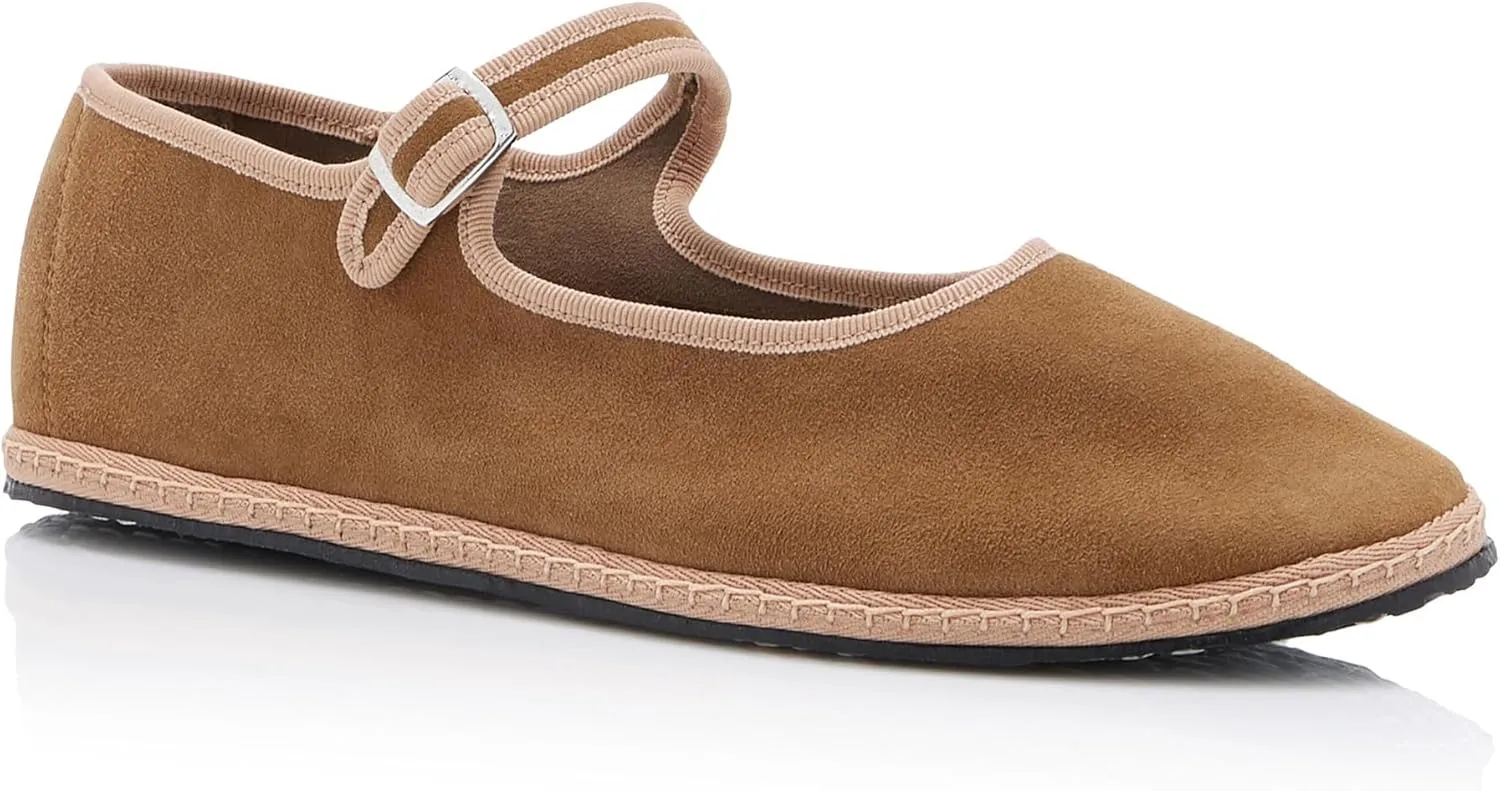 Velvet Ballet Flats for Women with Buckle Strap Comfortable Suede Closed Toe Slip On Mary Jane Flats Casual Comfortable Ballerina Shoes