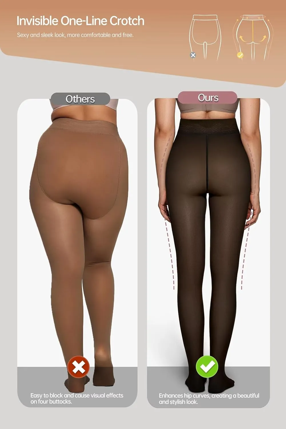 Vertvie Women's Fleece Lined Tights Sheer Fake Translucent One Seam Warm Pantyhose Thick High Waisted Thermal Leggings Winter