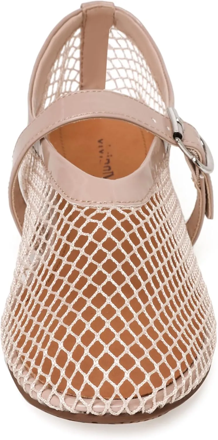 vivianly Mesh Ballet Flats Shoes for Women Flats Comfortable Dressy Round Toe Mesh Flats Fishnet Mary Jane Flats for Events Party Leisure