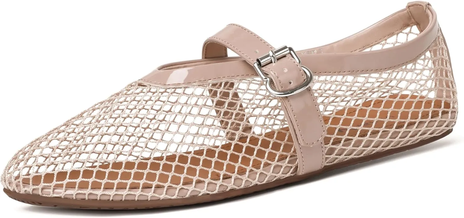 vivianly Mesh Ballet Flats Shoes for Women Flats Comfortable Dressy Round Toe Mesh Flats Fishnet Mary Jane Flats for Events Party Leisure