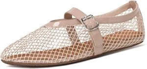 vivianly Mesh Ballet Flats Shoes for Women Flats Comfortable Dressy Round Toe Mesh Flats Fishnet Mary Jane Flats for Events Party Leisure