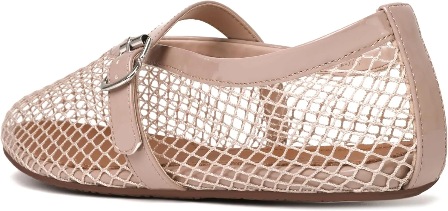 vivianly Mesh Ballet Flats Shoes for Women Flats Comfortable Dressy Round Toe Mesh Flats Fishnet Mary Jane Flats for Events Party Leisure