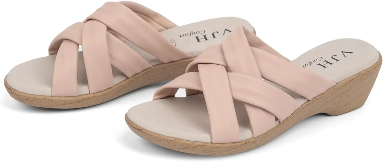 VJH confort Women’s Slides Sandals Orthopedic Slippers,Comfortable Wedge Platform Slip Flops Flip Casual Walking Sandals