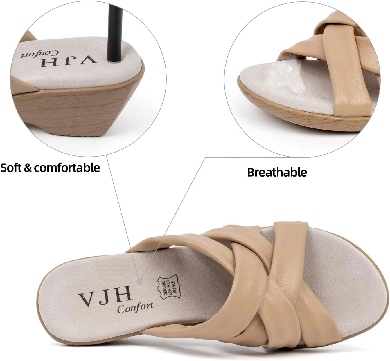 VJH confort Women’s Slides Sandals Orthopedic Slippers,Comfortable Wedge Platform Slip Flops Flip Casual Walking Sandals