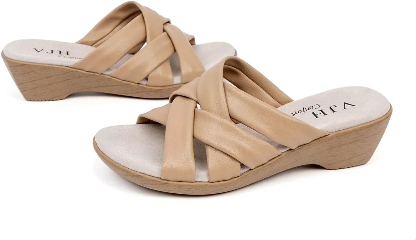 VJH confort Women’s Slides Sandals Orthopedic Slippers,Comfortable Wedge Platform Slip Flops Flip Casual Walking Sandals