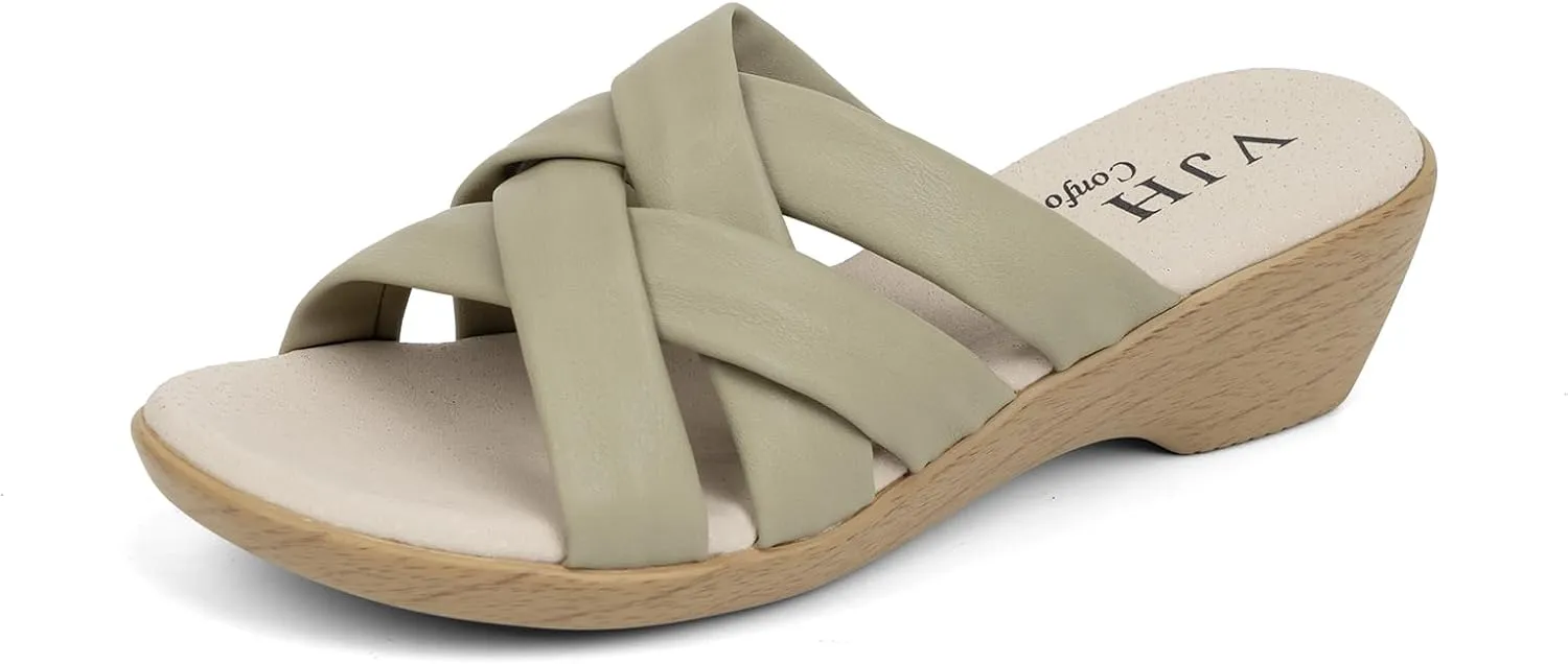 VJH confort Women’s Slides Sandals Orthopedic Slippers,Comfortable Wedge Platform Slip Flops Flip Casual Walking Sandals