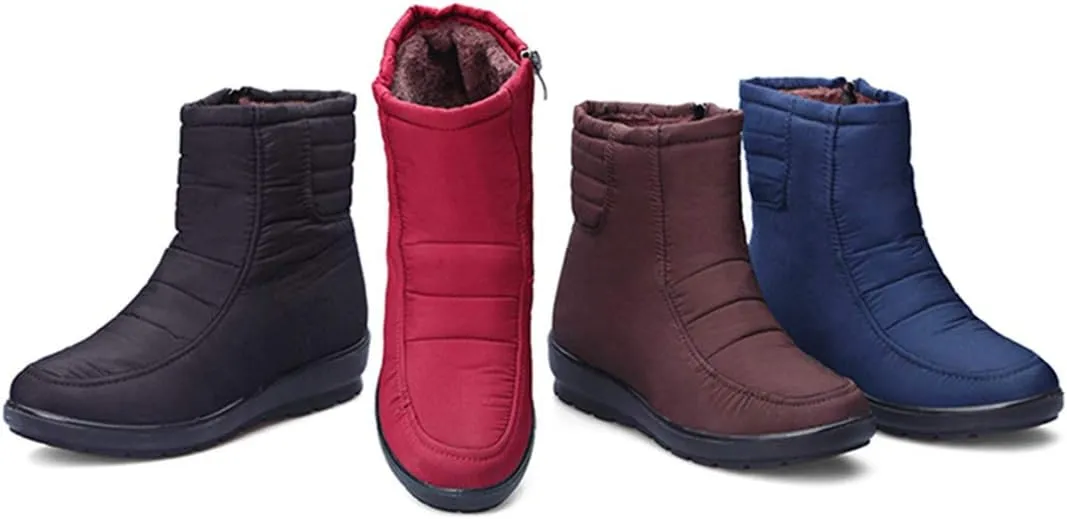 VOKLIN Women's Winter Fur Snow Ankle Boots Waterproof Rain Zipper Lightweight Anti-slip Snow Short Booties