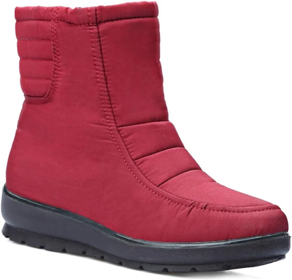 VOKLIN Women's Winter Fur Snow Ankle Boots Waterproof Rain Zipper Lightweight Anti-slip Snow Short Booties