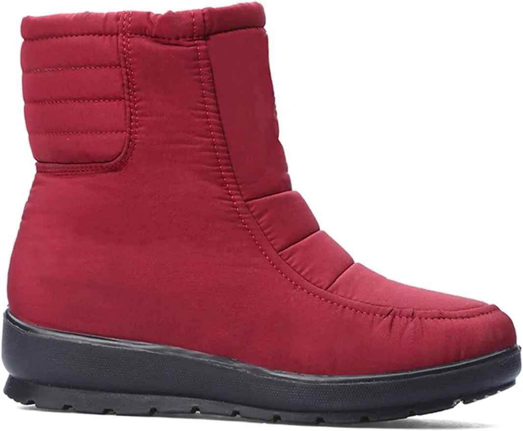 VOKLIN Women's Winter Fur Snow Ankle Boots Waterproof Rain Zipper Lightweight Anti-slip Snow Short Booties