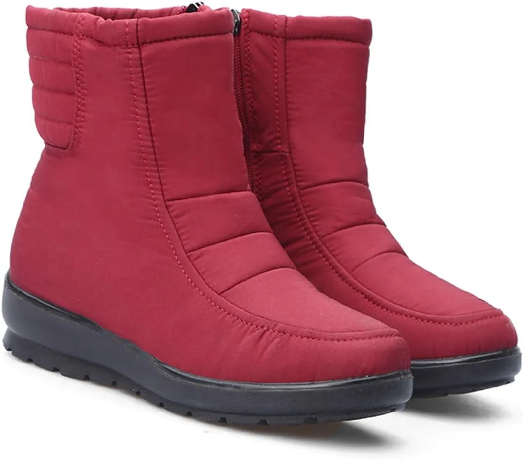 VOKLIN Women's Winter Fur Snow Ankle Boots Waterproof Rain Zipper Lightweight Anti-slip Snow Short Booties