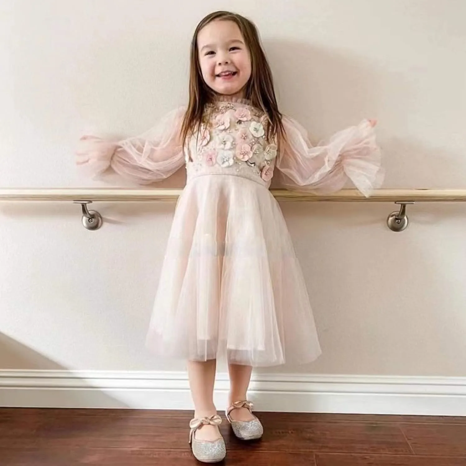 Walofou Flower Girls Wedding Party Princess Shoes Flats for Kid Toddler