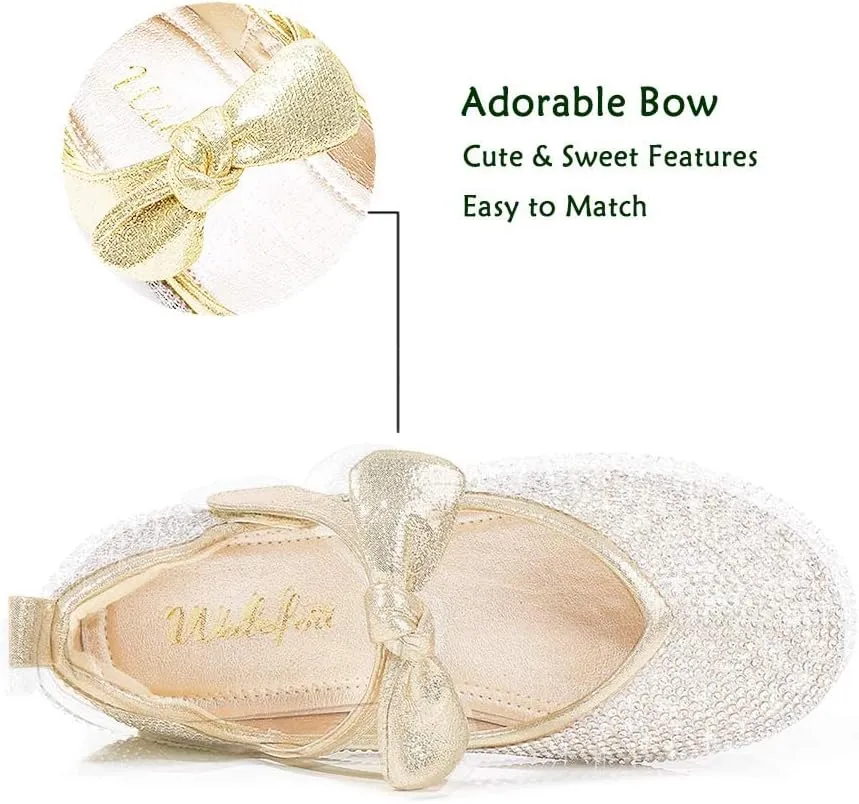 Walofou Flower Girls Wedding Party Princess Shoes Flats for Kid Toddler