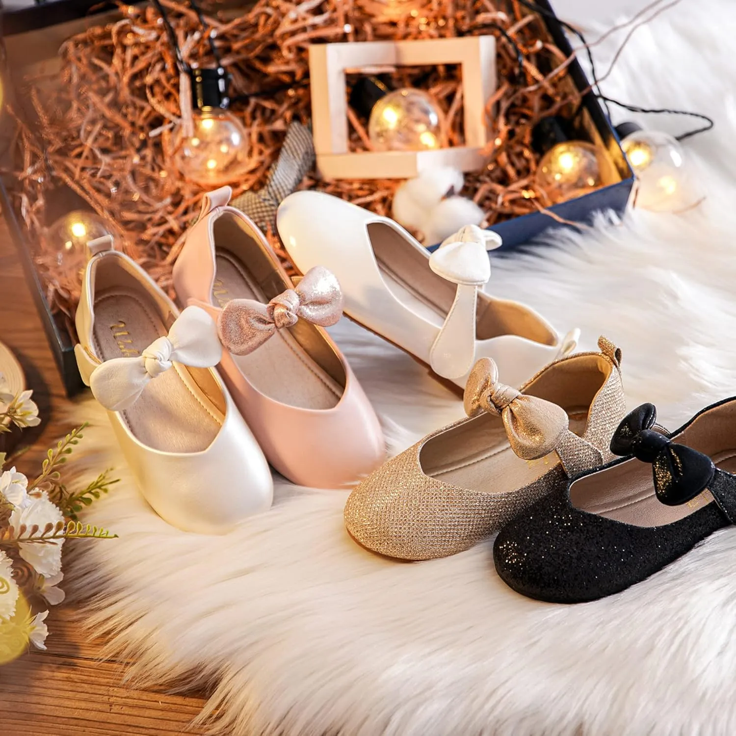 Walofou Flower Girls Wedding Party Princess Shoes Flats for Kid Toddler