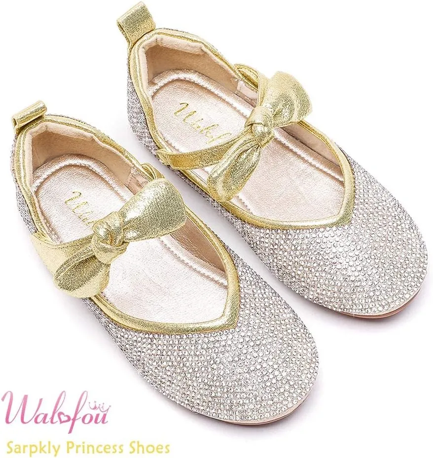 Walofou Flower Girls Wedding Party Princess Shoes Flats for Kid Toddler