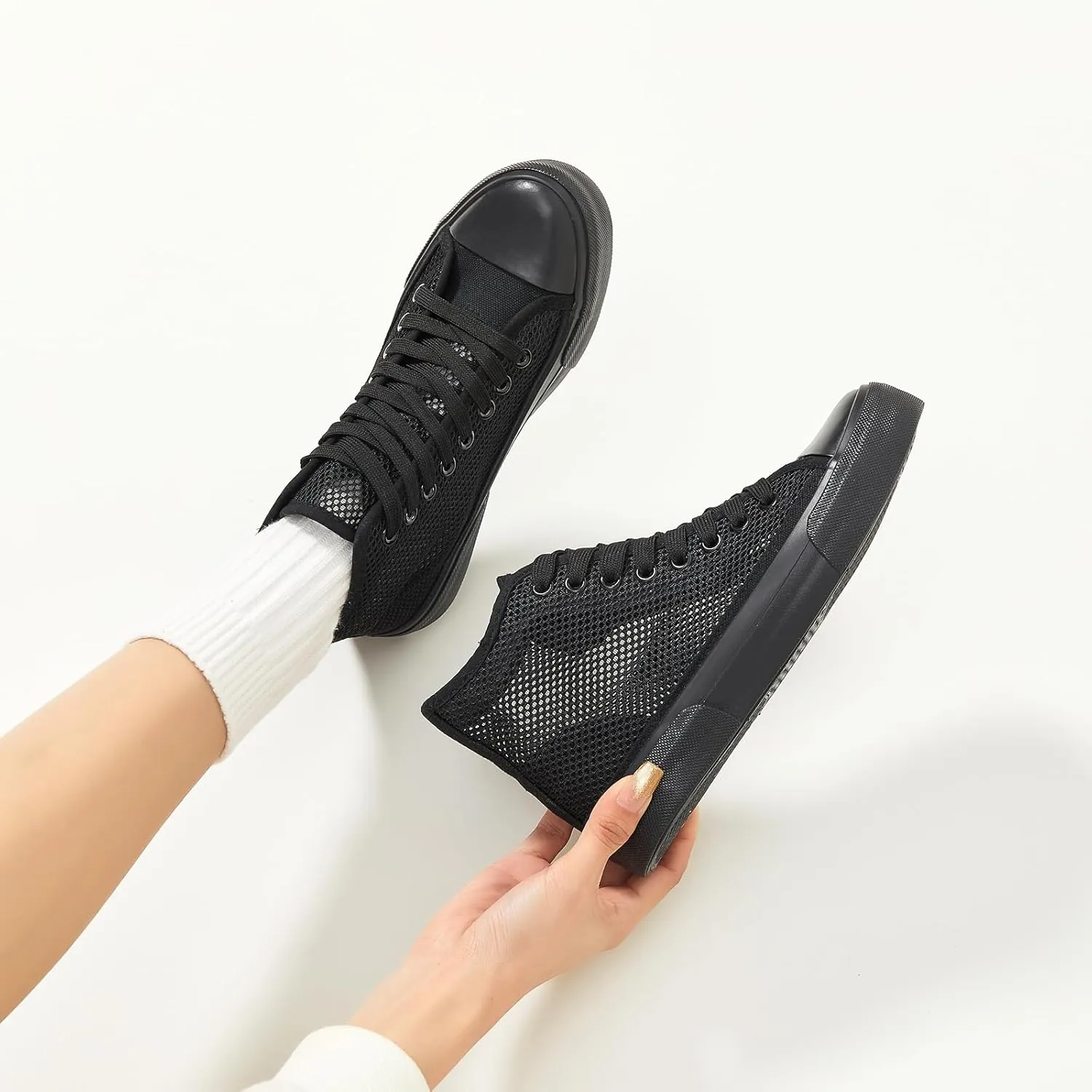 Waluzs High Top Sneakers for Women High Tops White Tennis Shoes Women's Summer Mesh Shoes Fashion Canvas Sneakers