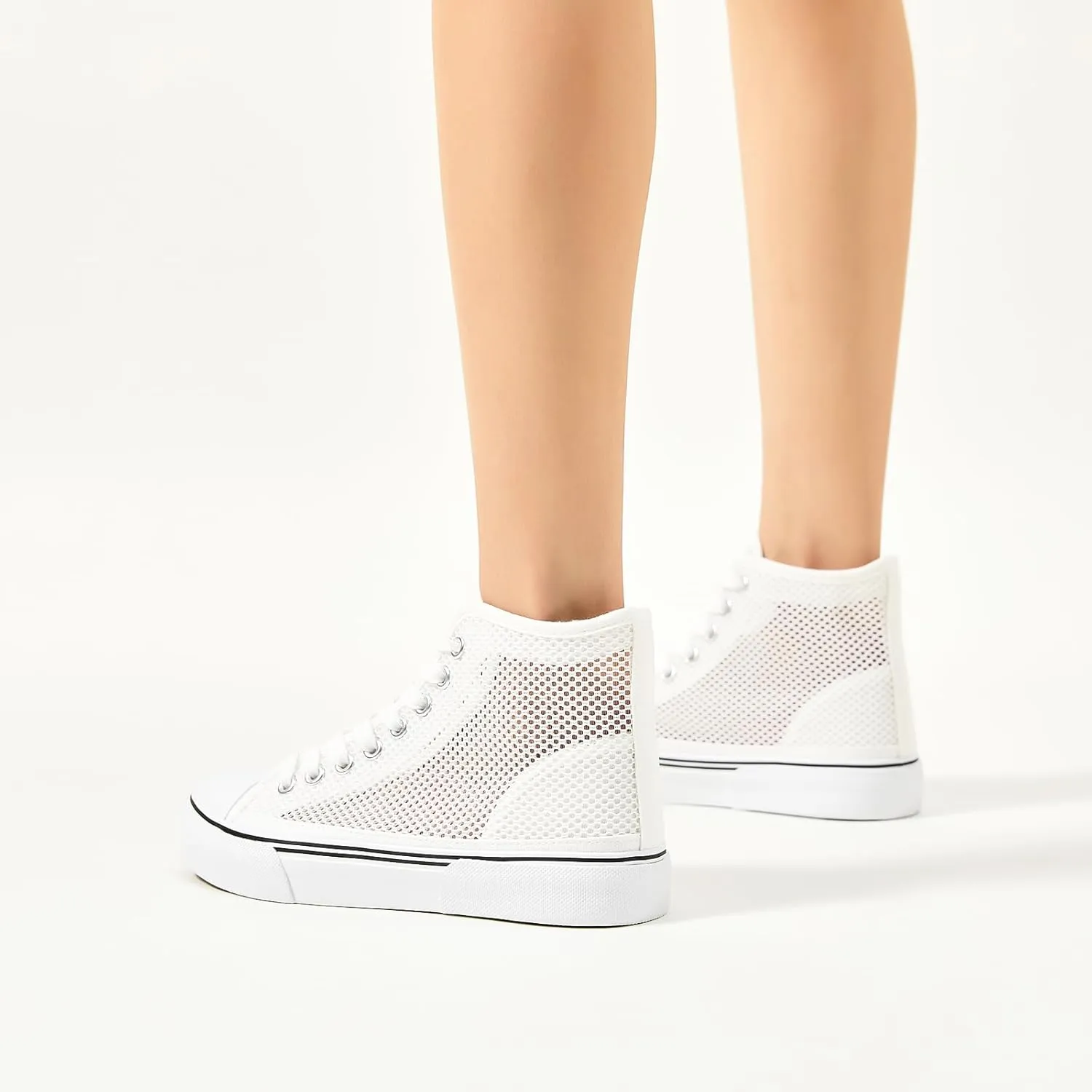 Waluzs High Top Sneakers for Women High Tops White Tennis Shoes Women's Summer Mesh Shoes Fashion Canvas Sneakers
