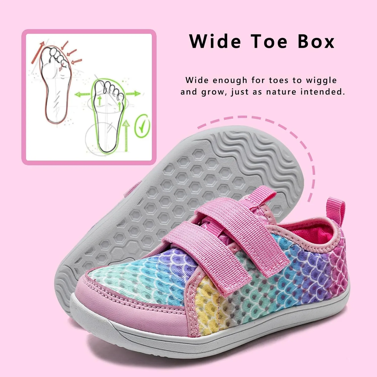 WateLves Wide Toddler Water Shoes Kids Barefoot Beach Swim Aqua Shoes Boys Girls Breathable Mesh Walking Hook and Loop Sneakers