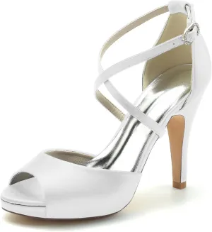 Wedding Bridal Shoes Women High Heel Peep Toe Satin Bridal Heels Platform Pumps Wedding Evening Dress Shoes High Heels Sandals 10Cm