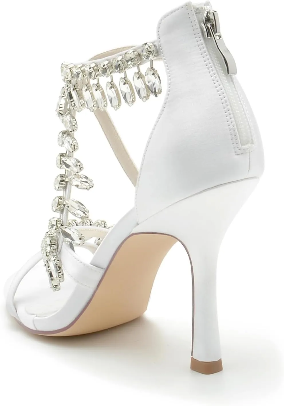 Wedding Bridal Shoes Womens Heeled Sandals Ankle Strap Buckle Open Toe Crystal Tassels High Stiletto Heel Pump Dress Party Shoes9.5Cm