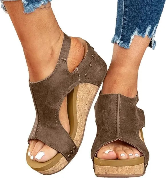 Wedge Sandals for Women 2025,Womens Espadrilles Platform Wedges Comfortable Sandals Open Toe Buckle Ankle Strap Cork Casual & Dressy Summer Shoes