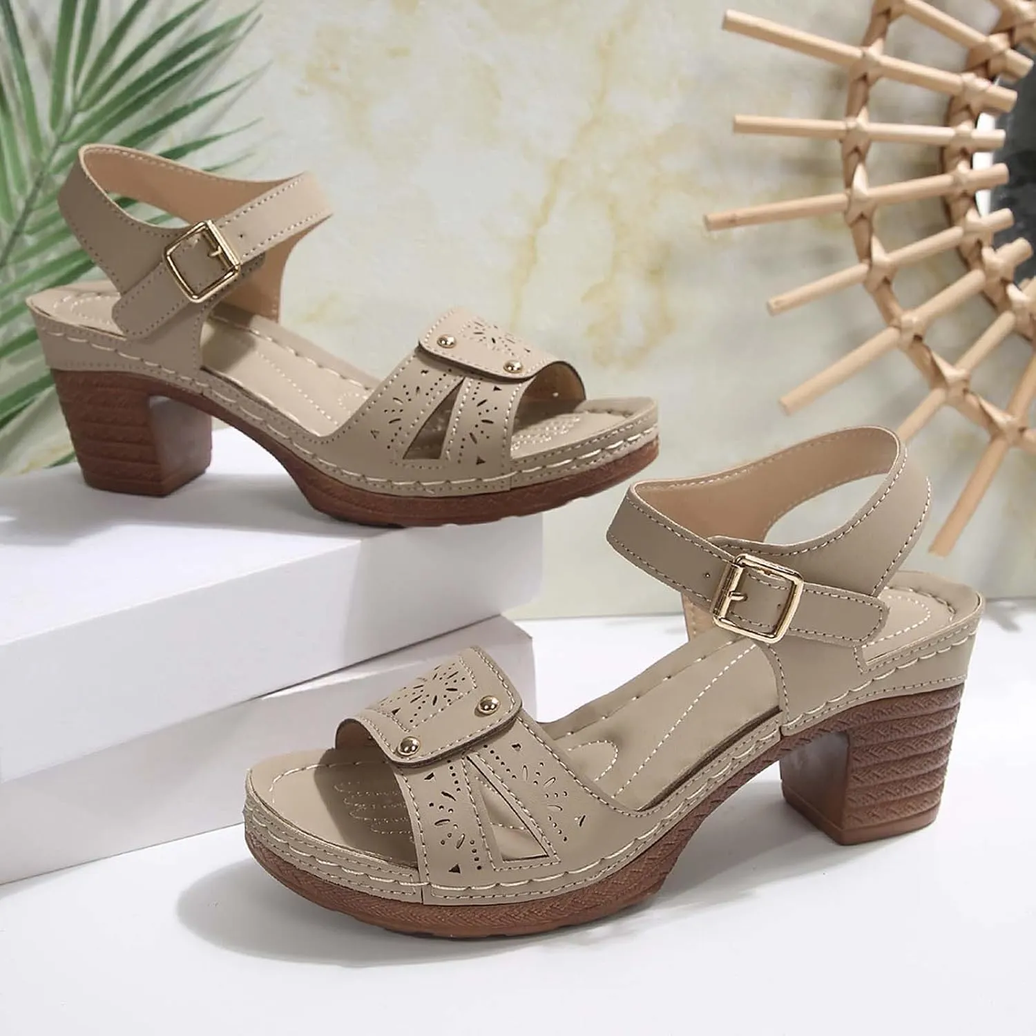 Wedges Heels for Women Dressy Platform Wedge Sandals Heeled Espadrilles Sandals Ladies Comfortable Cork Ankle Strap Summer Dress Shoes for Beach