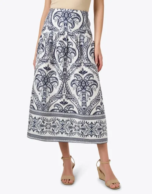 White and Blue Tropical Paisley Skirt
