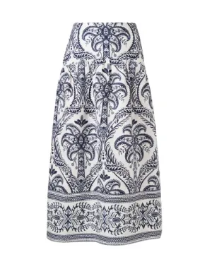 White and Blue Tropical Paisley Skirt