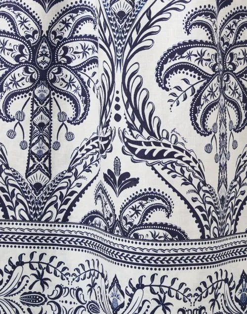 White and Blue Tropical Paisley Skirt