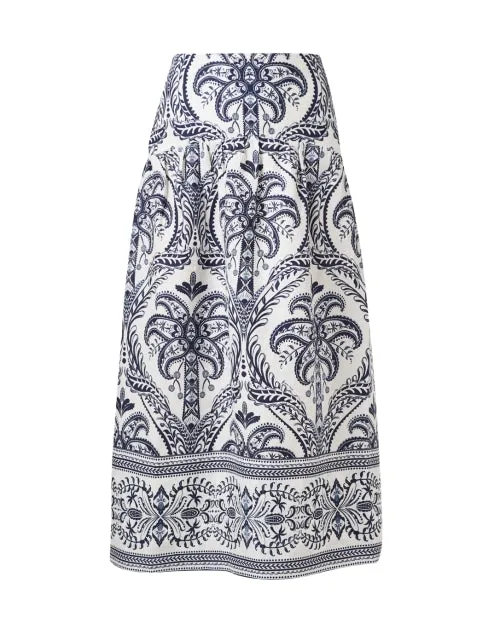 White and Blue Tropical Paisley Skirt
