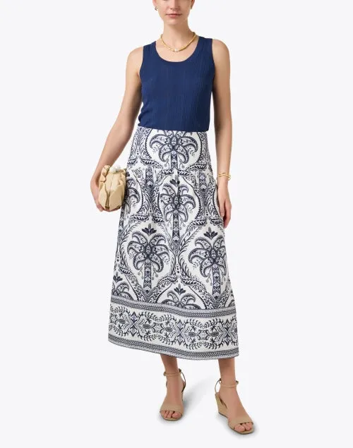 White and Blue Tropical Paisley Skirt