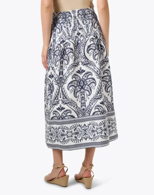 White and Blue Tropical Paisley Skirt