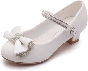 White Flower Girl Shoes Kids High Heels Mary Jane Flats Pearl Girls Dress Shoes for Wedding Church Party Little Big Kids