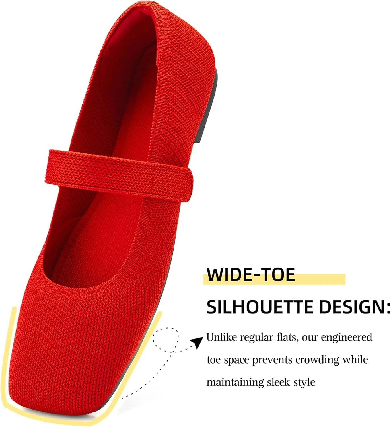 Wide Toe Box Flats Women Comfort Slip On Ballet Shoes Mary Jane Dressy Knit Flats with Adjustable Straps Washable Casual Office