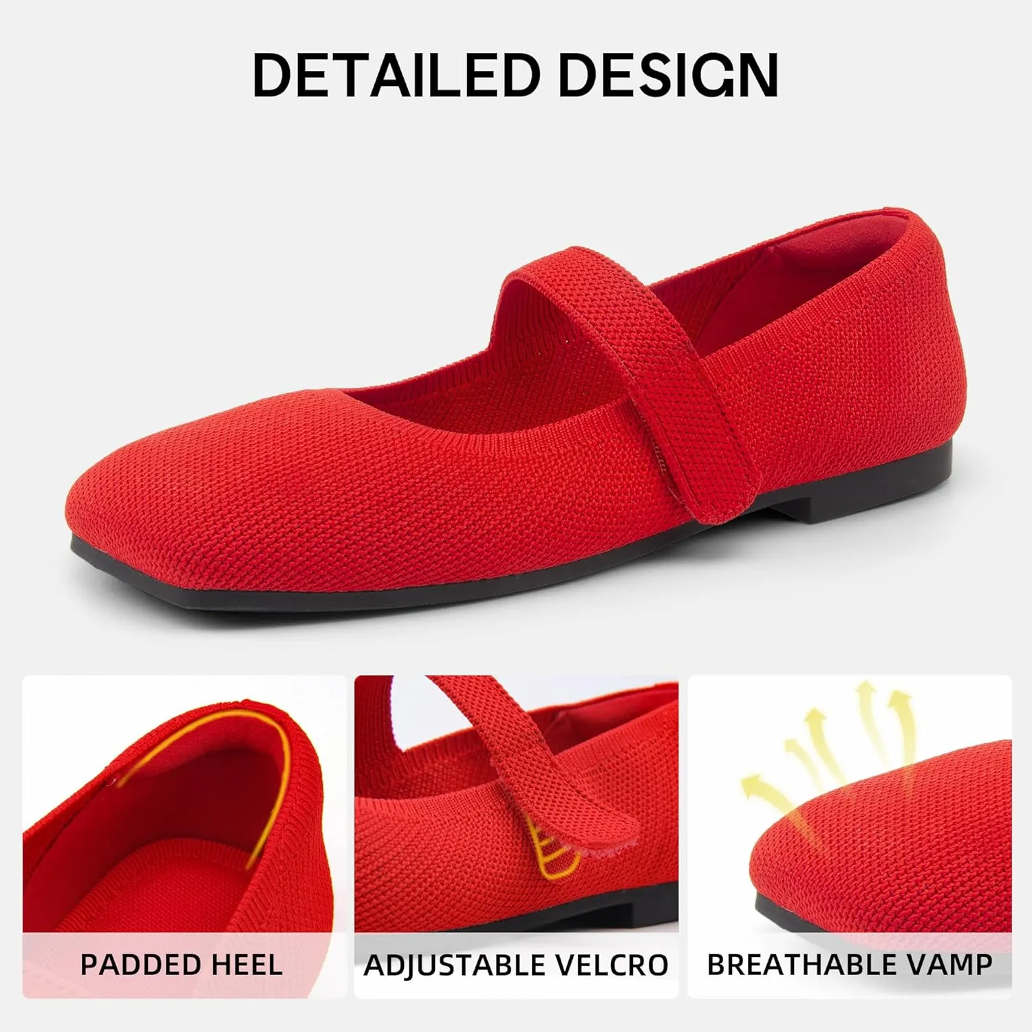 Wide Toe Box Flats Women Comfort Slip On Ballet Shoes Mary Jane Dressy Knit Flats with Adjustable Straps Washable Casual Office