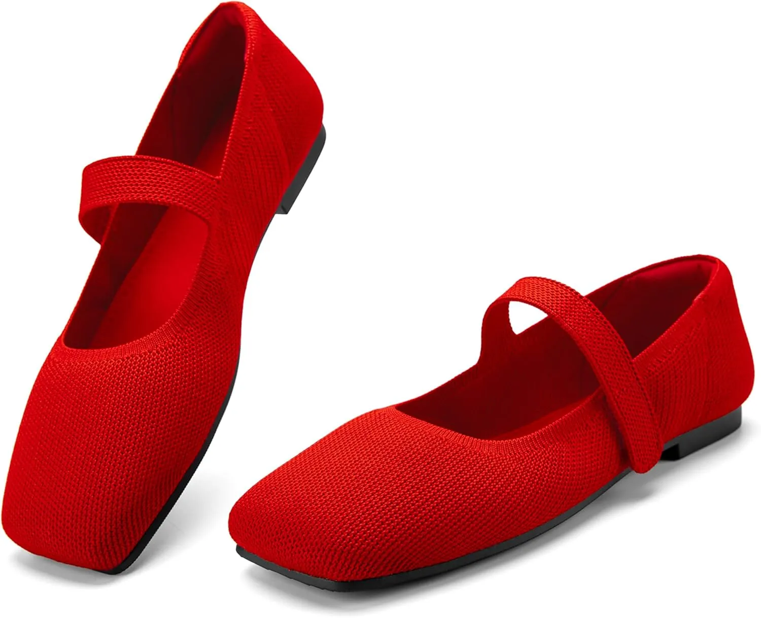 Wide Toe Box Flats Women Comfort Slip On Ballet Shoes Mary Jane Dressy Knit Flats with Adjustable Straps Washable Casual Office
